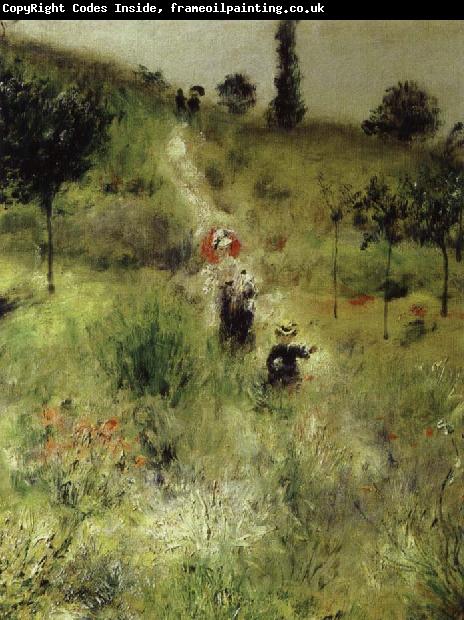 Pierre Auguste Renoir uppfor backen genom hogt gras